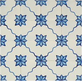 Classic hand-painted Delft tiles with snake stars pattern in blue, based on 19th century originals