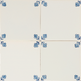 Hand-painted Delft tiles with suttle 'Flowers' corner motifs in blue