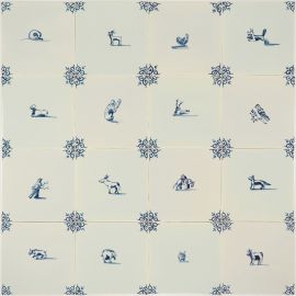 Hand-painted Delft tiles with animals in blue - Field 1-16