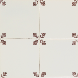Hand-painted Delft tiles with flower corner motif in manganese