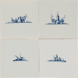 P-31 Hand-painted Delft tiles with landscapes in blue