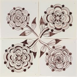 Hand-painted Delft tiles with roses in manganese - Field of 4