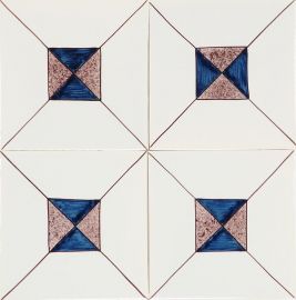 Hand-painted Delft tiles with crystal stone I in manganese and blue