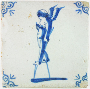 Delft tile with Cupid on stilts